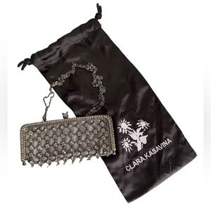 VTG CLARA KASAVINA Designer Handmade Grey Swarovski Crystals Evening Bag